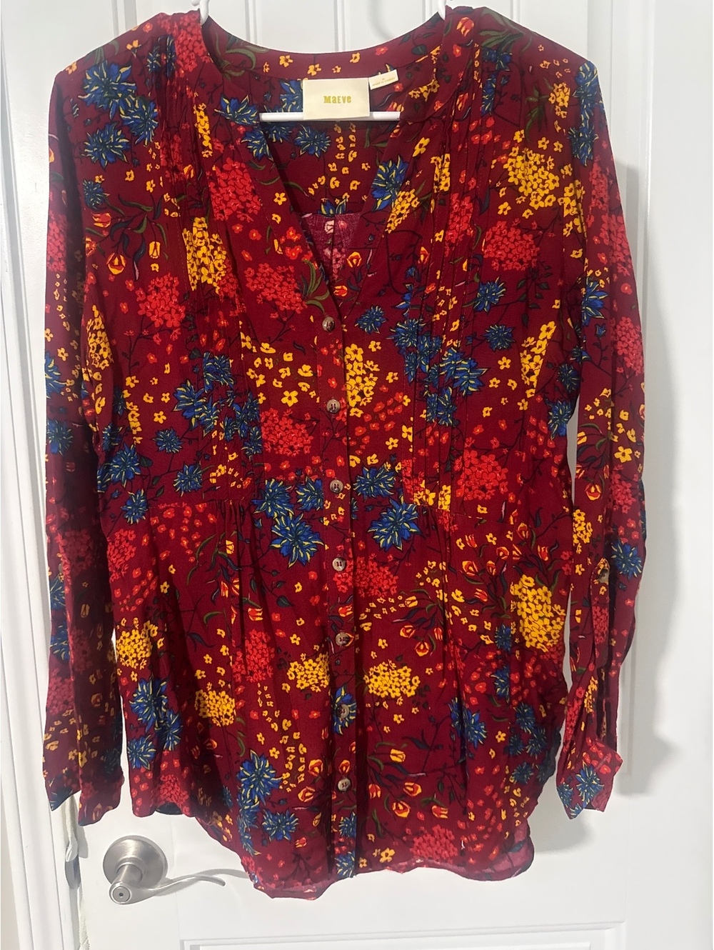 Maeve Floral Button-Up Long Sleeve Blouse Size Small - Picture 3 of 4